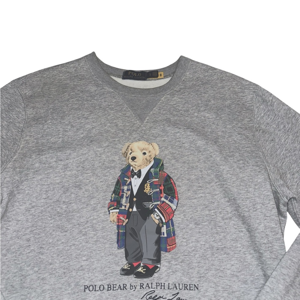 polo by ralph lauren heather grey duffel bear crewneck fleece sweatshirt - Picture 3 of 6